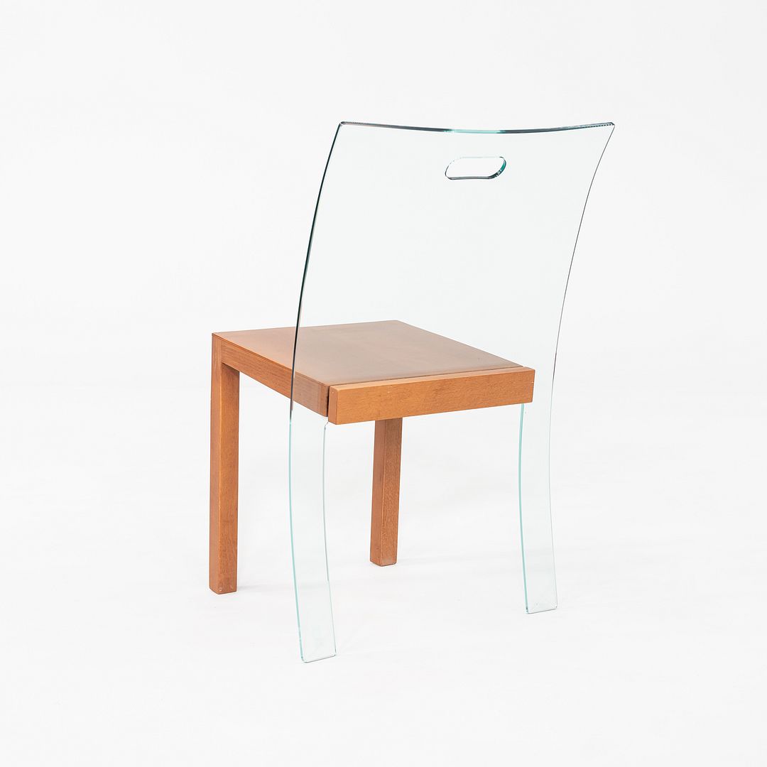 1980s Curvet for Zeritalia Italian Dining / Side Chair Wood Frame w/ Glass Seat