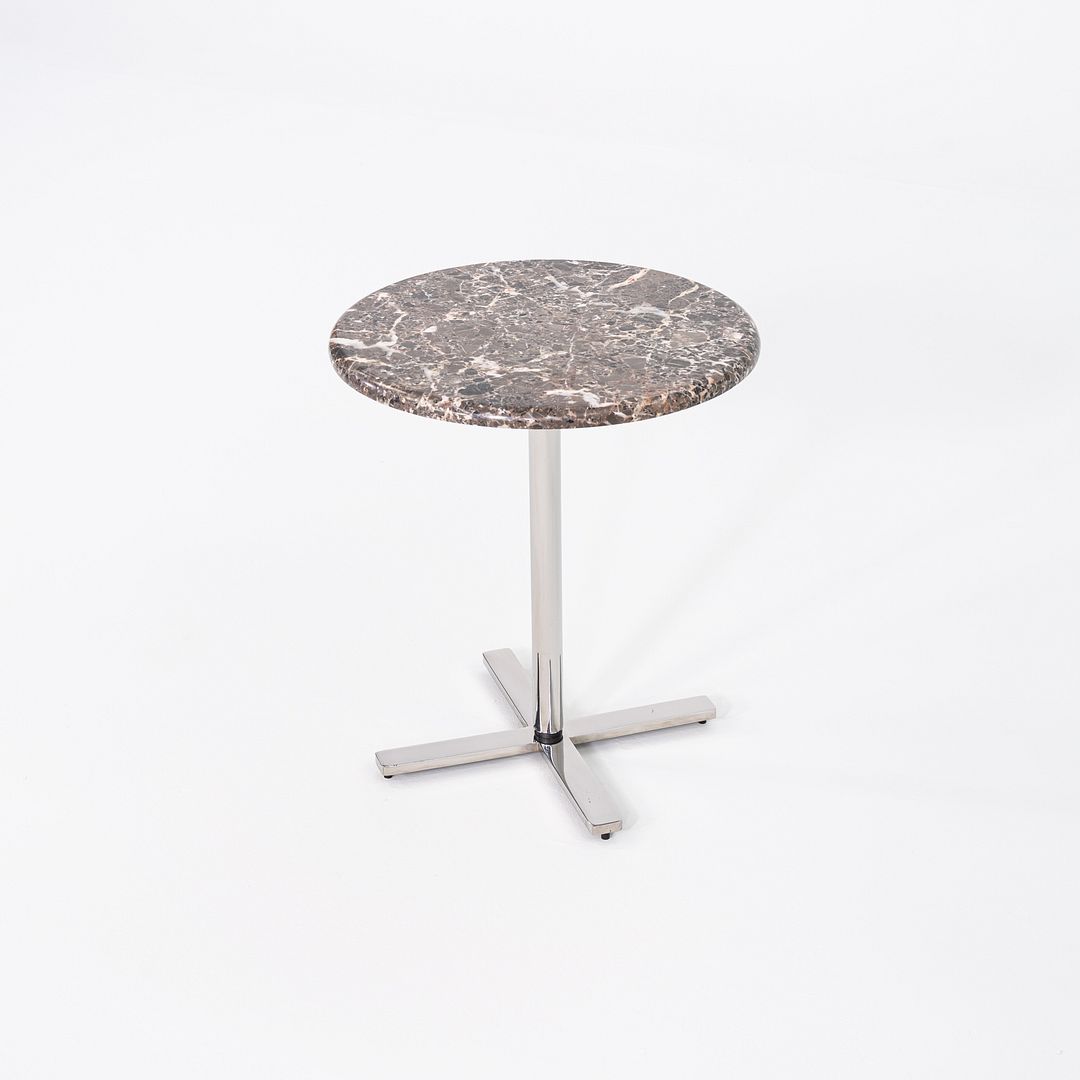 Modernist Brown Emperador Marble Side Table w/ Polished Steel Base 18" Round Top