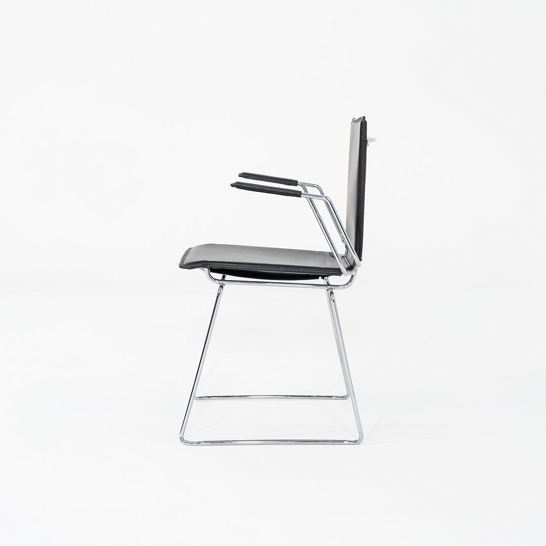 SOLD 1980s Pair of Hiroyuki Toyoda for ICF Dining Arm Chairs in Black Leather & Steel