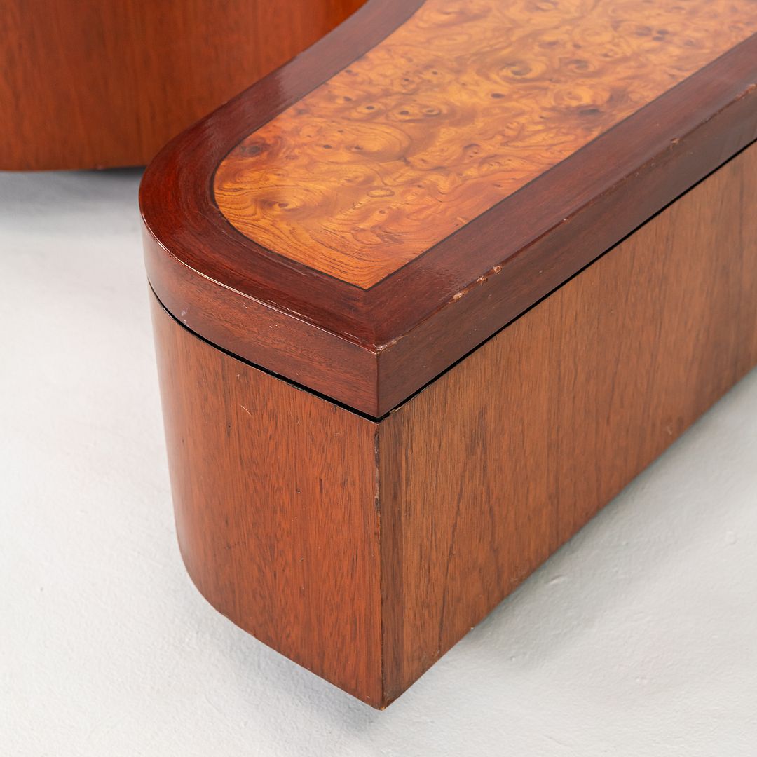 1970s Low Sculptural Coffee Table in Burl, Walnut, and Mahogany 32x48 Inches