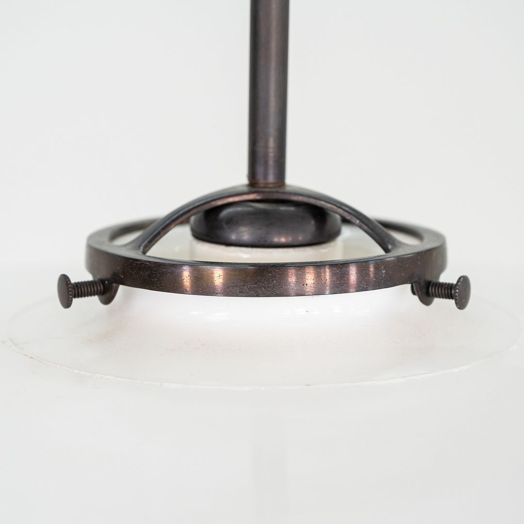 1930s Danish Opalescent Industrial Milk Glass Disc Pendant Lamp 14.5 Inches