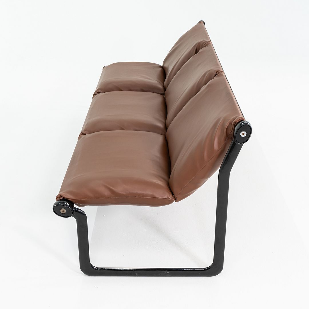 1970s Hannah Morrison for Knoll Armless Sofa Steel w/ Brown Leather Upholstery