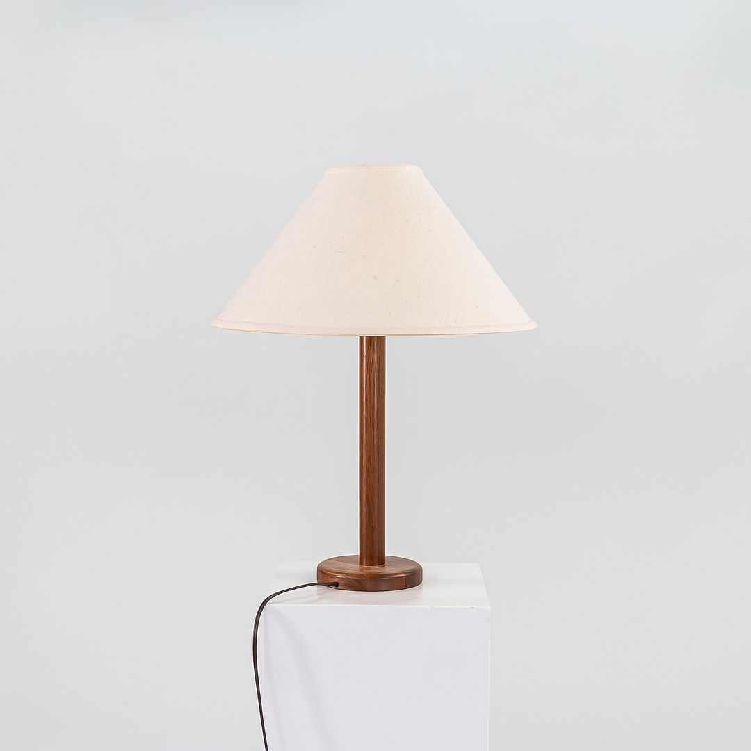SOLD 1970s Pair of Scandinavian Teak Table / Desk Lamps with White Fabric Shades