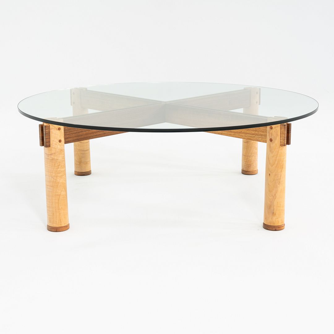1989 Christopher Weiland Studio Craft Glass and Wood Coffee Table in Curly Maple