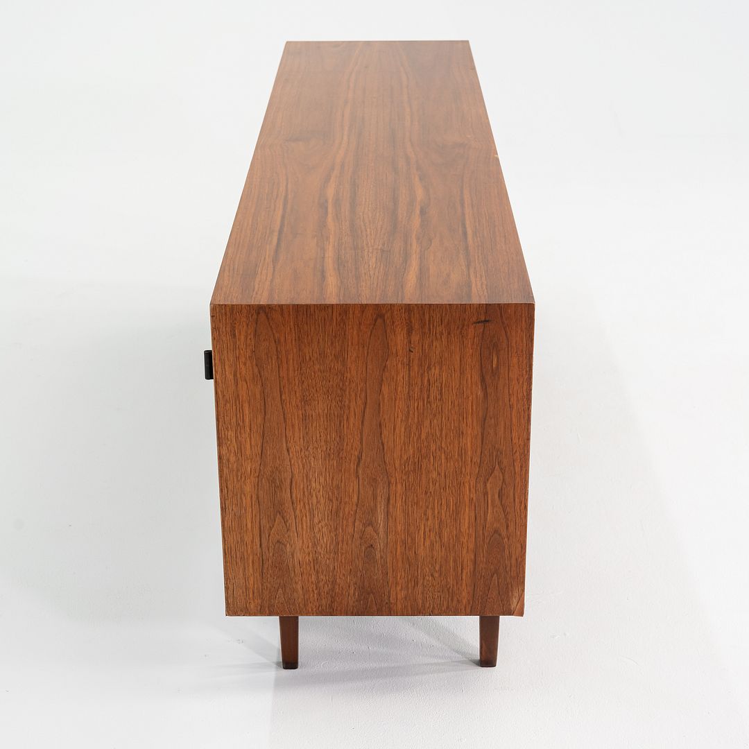 1950s Florence Knoll Credenza in Solid Walnut with Leather Pulls and Walnut Legs