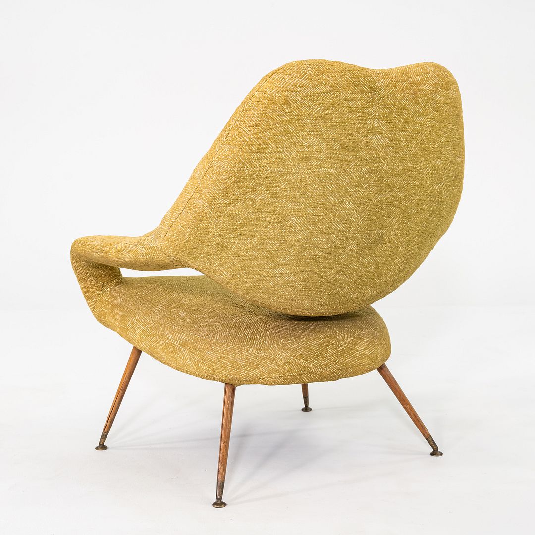 1950s Gastone Rinaldi for Rima DU 55 Lounge Chair Yellow Fabric w/ Mahogany Legs