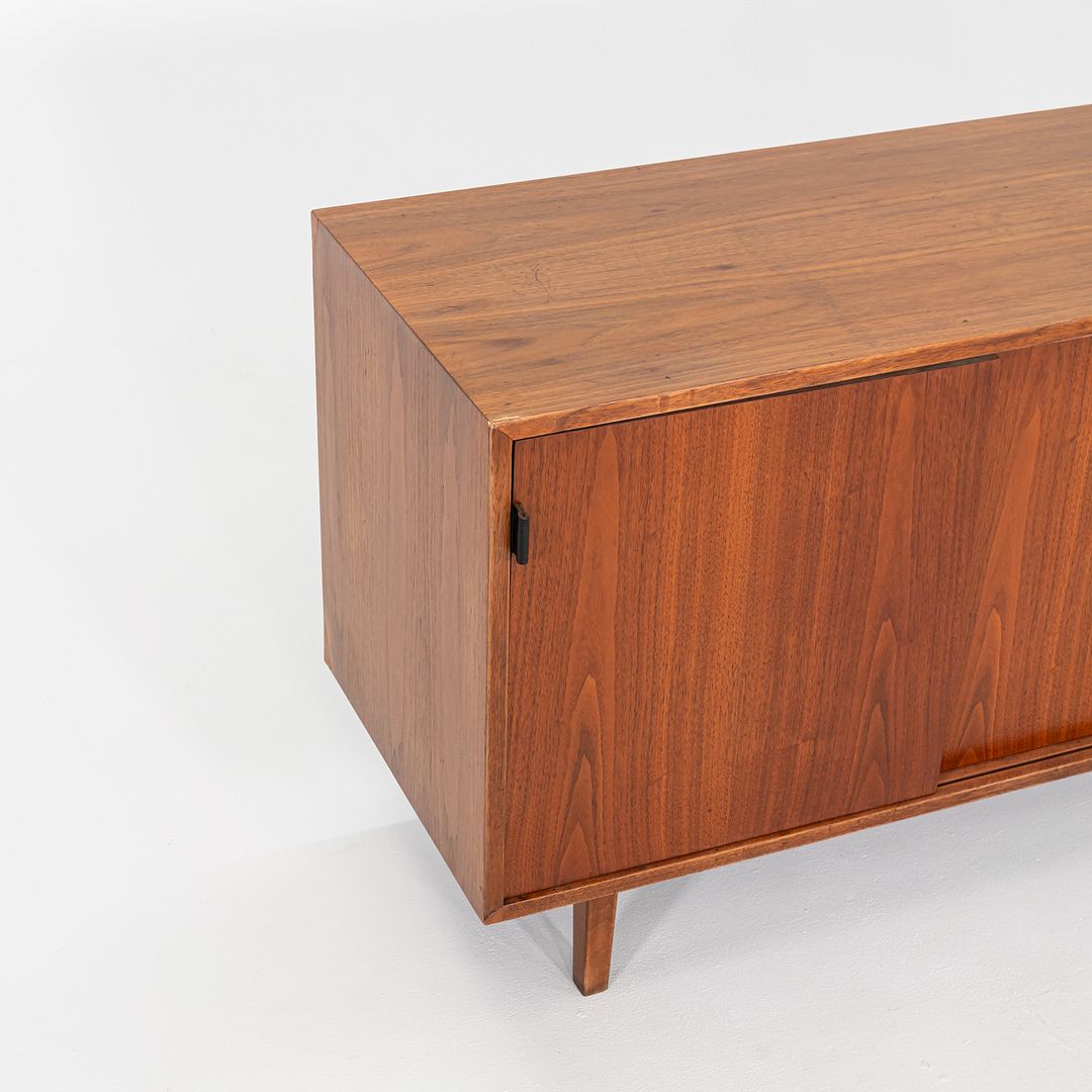 1950s Florence Knoll Credenza in Solid Walnut with Leather Pulls and Walnut Legs