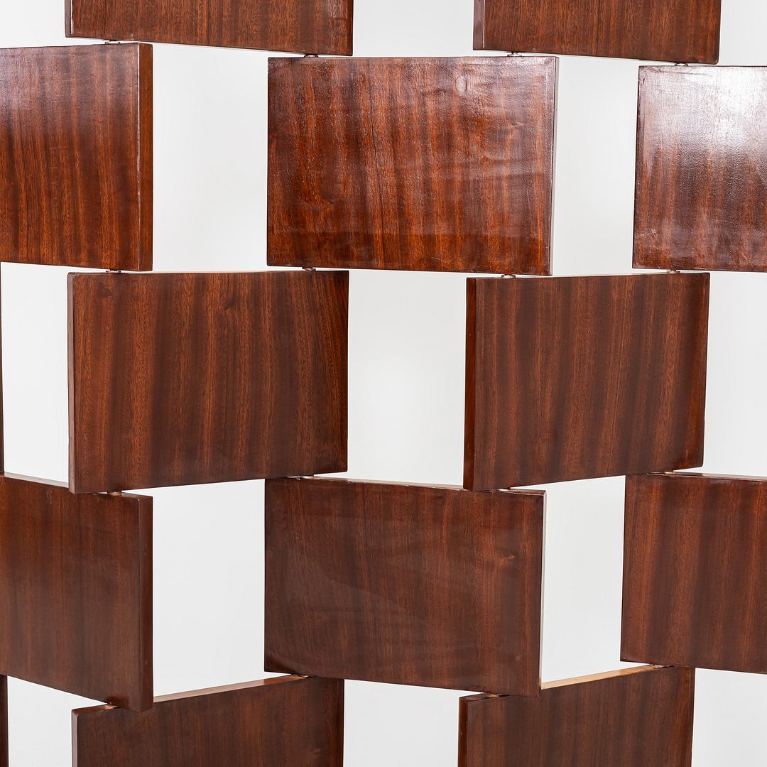 C. 1980s Eileen Gray Brick Screen Laquage Paravent Room Divider in Mahogany