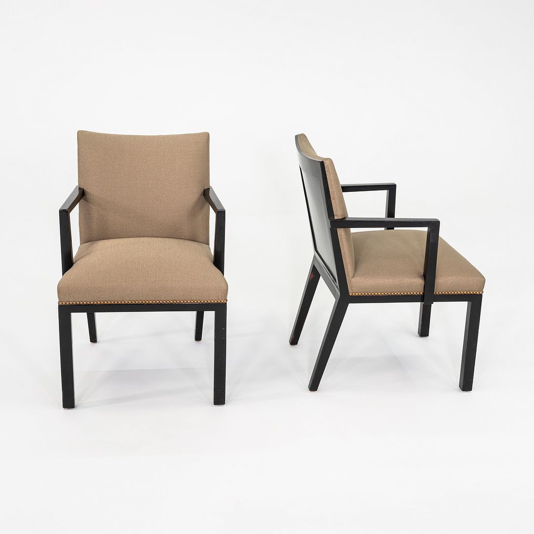 C. 1947 Edward Wormley Dunbar Pair of Ebonized Mahogany Panel Back Arm Chairs