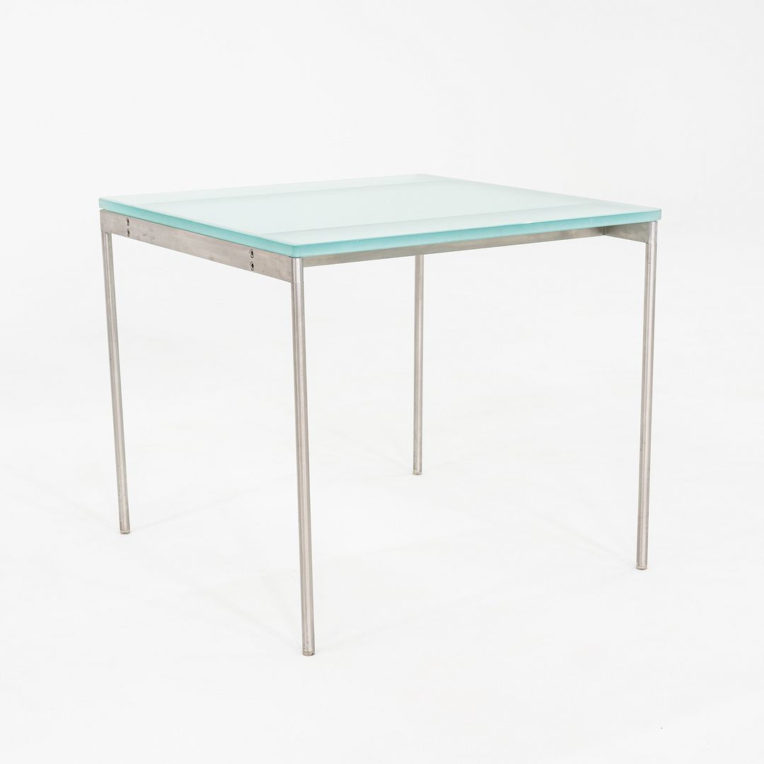 2000s Cappellini Square Side Table with Brushed Steel Frame and Blue Glass Top
