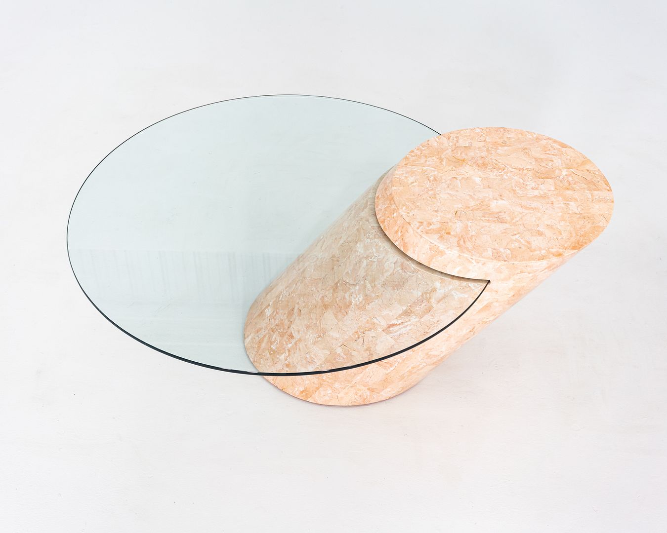 1980s Tessellated Marble and Glass Cantilevered Coffee Table