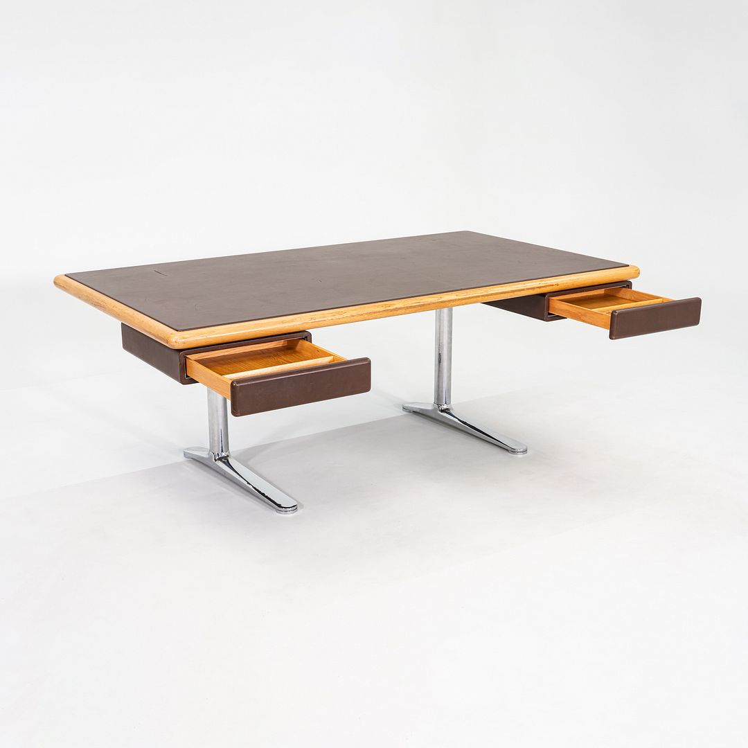1979 Warren Platner for Knoll Executive Desk in Leather, Oak, and Chromed Steel