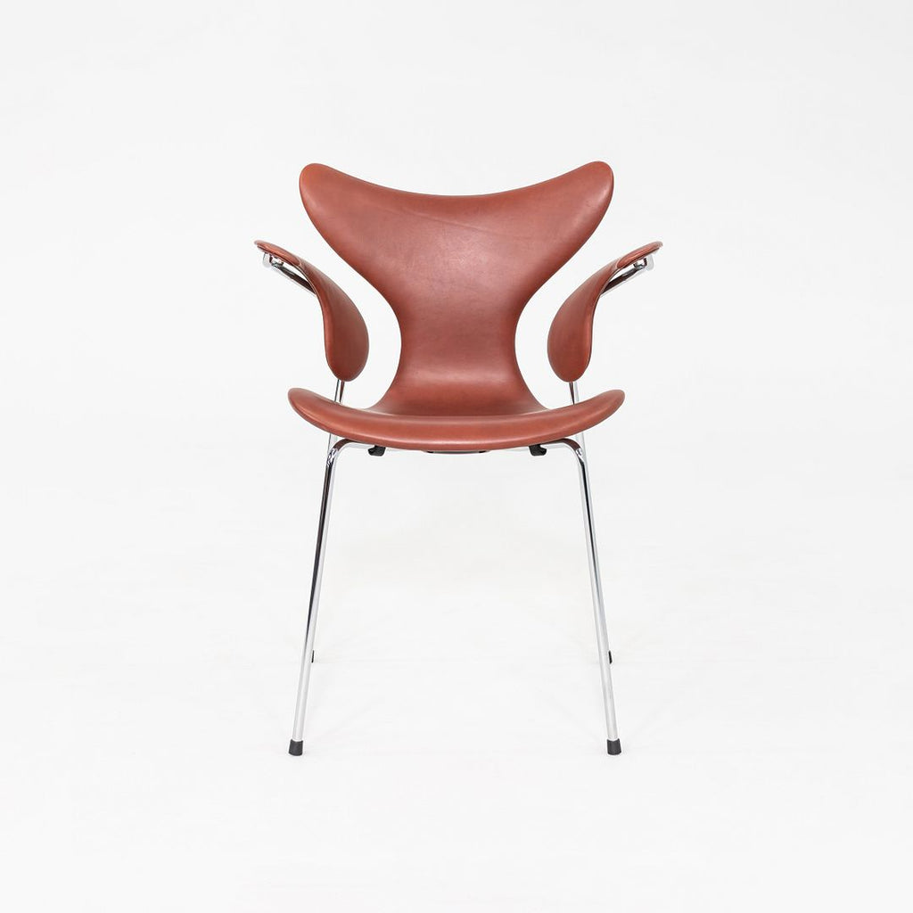 2022 Arne Jacobsen for Fritz Hansen Lily Arm Chair in Chestnut Grace Leather