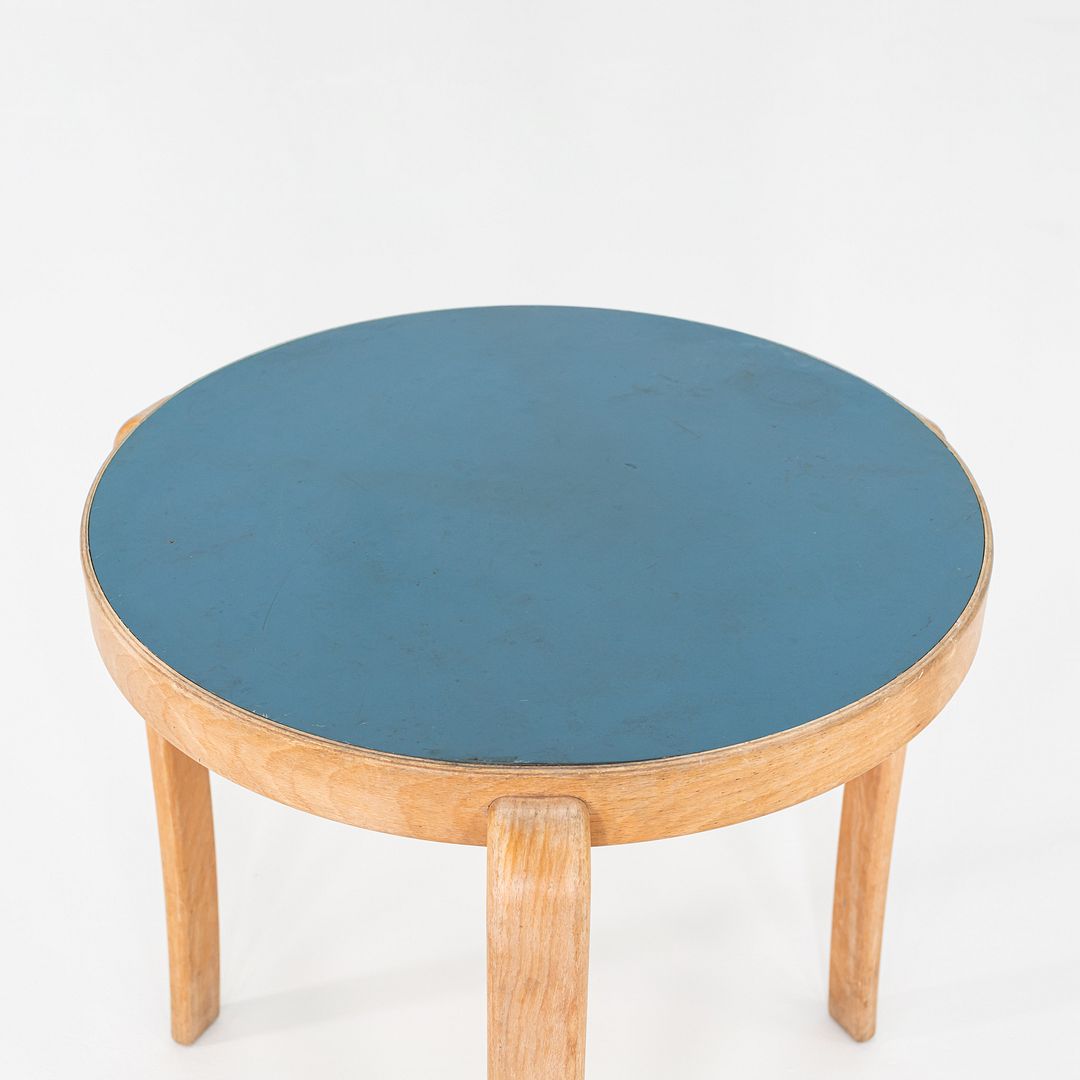 1980s Rud Thygesen & Johnny Sorensen for Magnus Olesen Beech Table Blue Top 26"