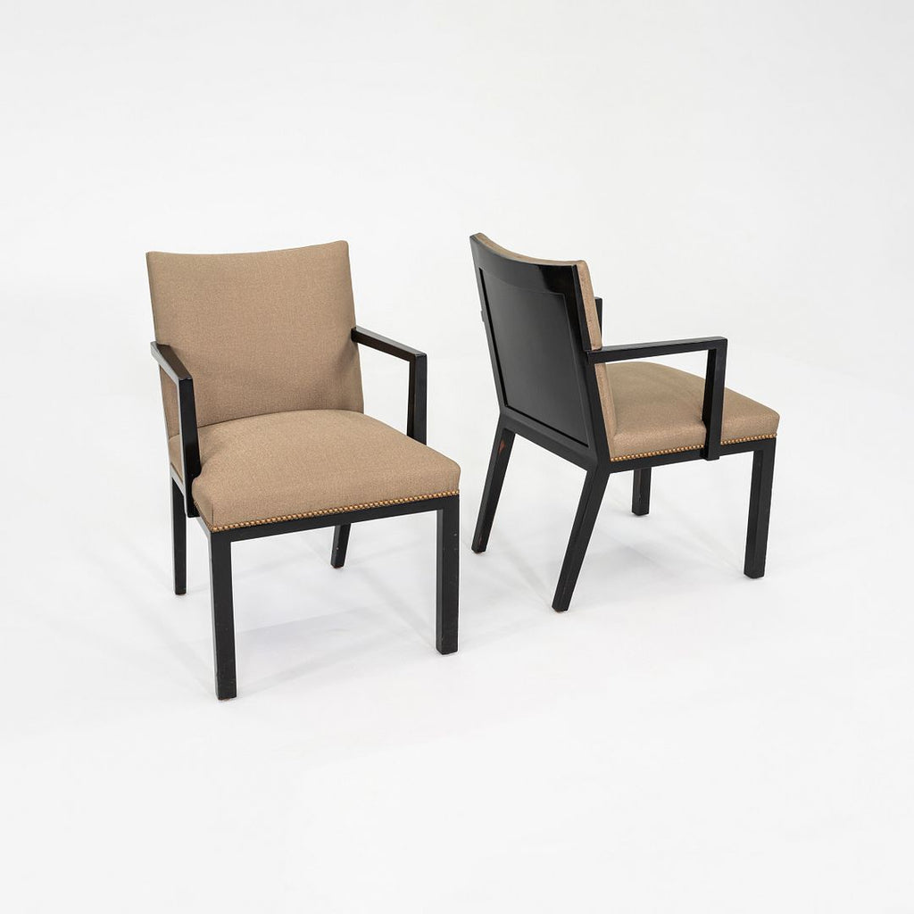C. 1947 Edward Wormley Dunbar Pair of Ebonized Mahogany Panel Back Arm Chairs