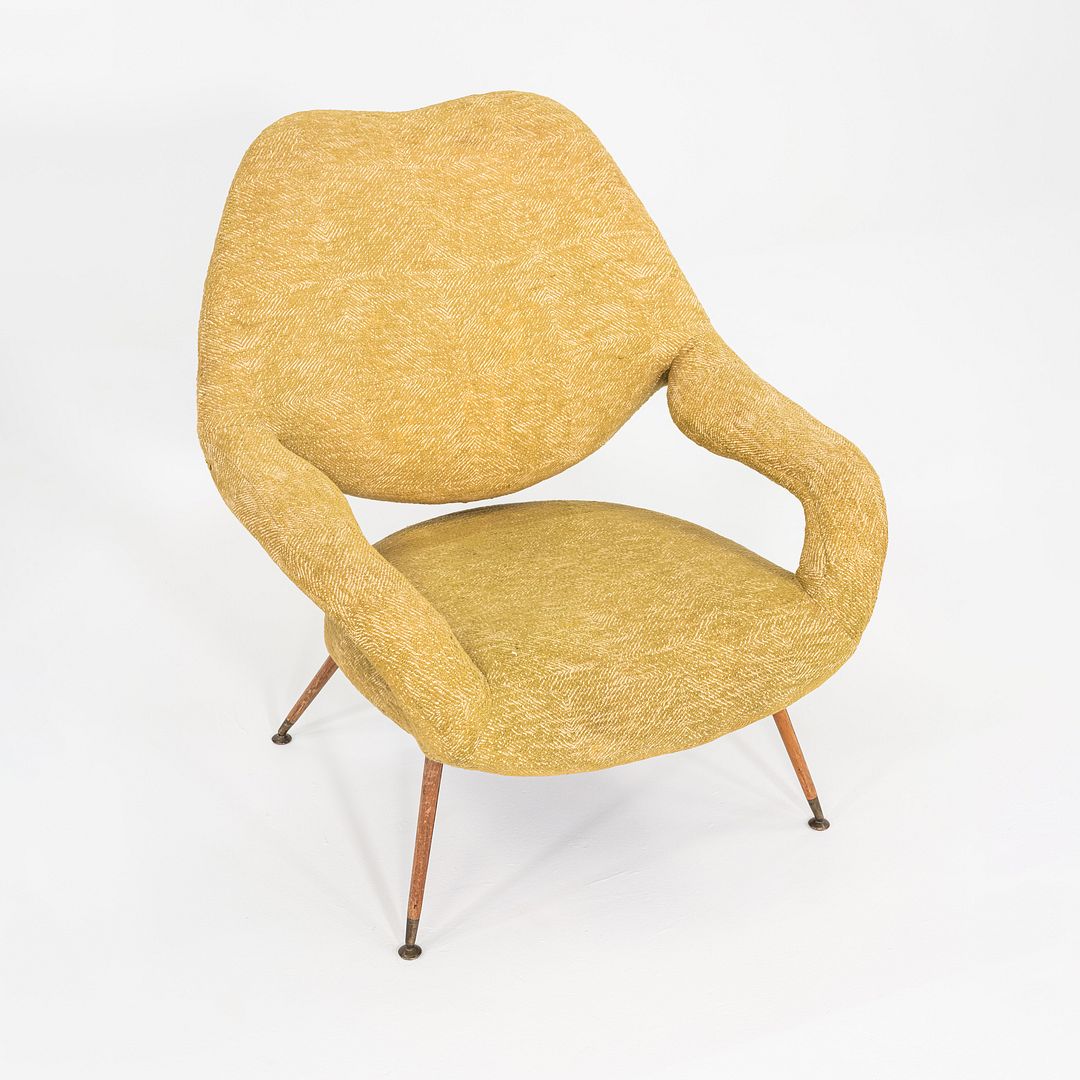 1950s Gastone Rinaldi for Rima DU 55 Lounge Chair Yellow Fabric w/ Mahogany Legs