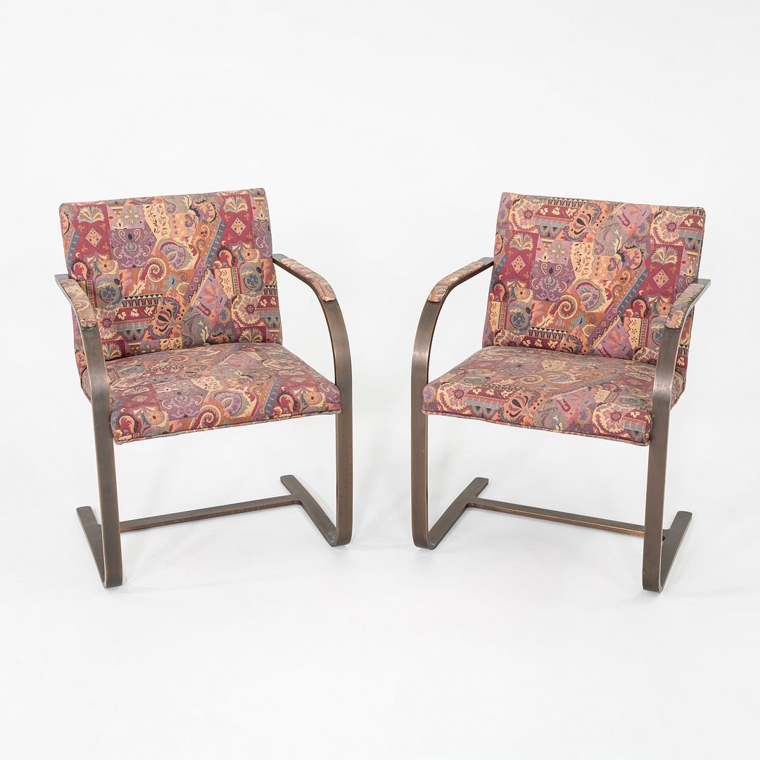 1971 Pair of Mies van der Rohe for Knoll Flat Bar Brno Chairs with Bronze Finish