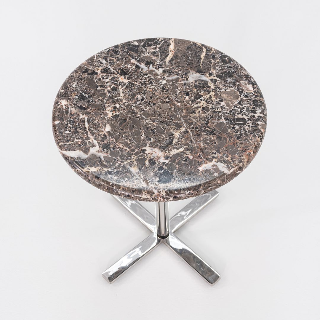 Modernist Brown Emperador Marble Side Table w/ Polished Steel Base 18" Round Top