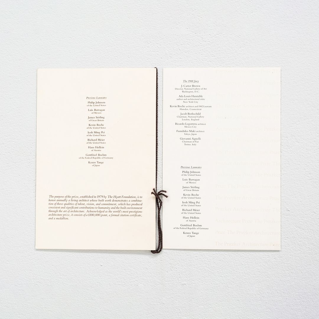 1988 Gordon Bunshaft's Pritzker Architecture Prize Program + Personal Invitation