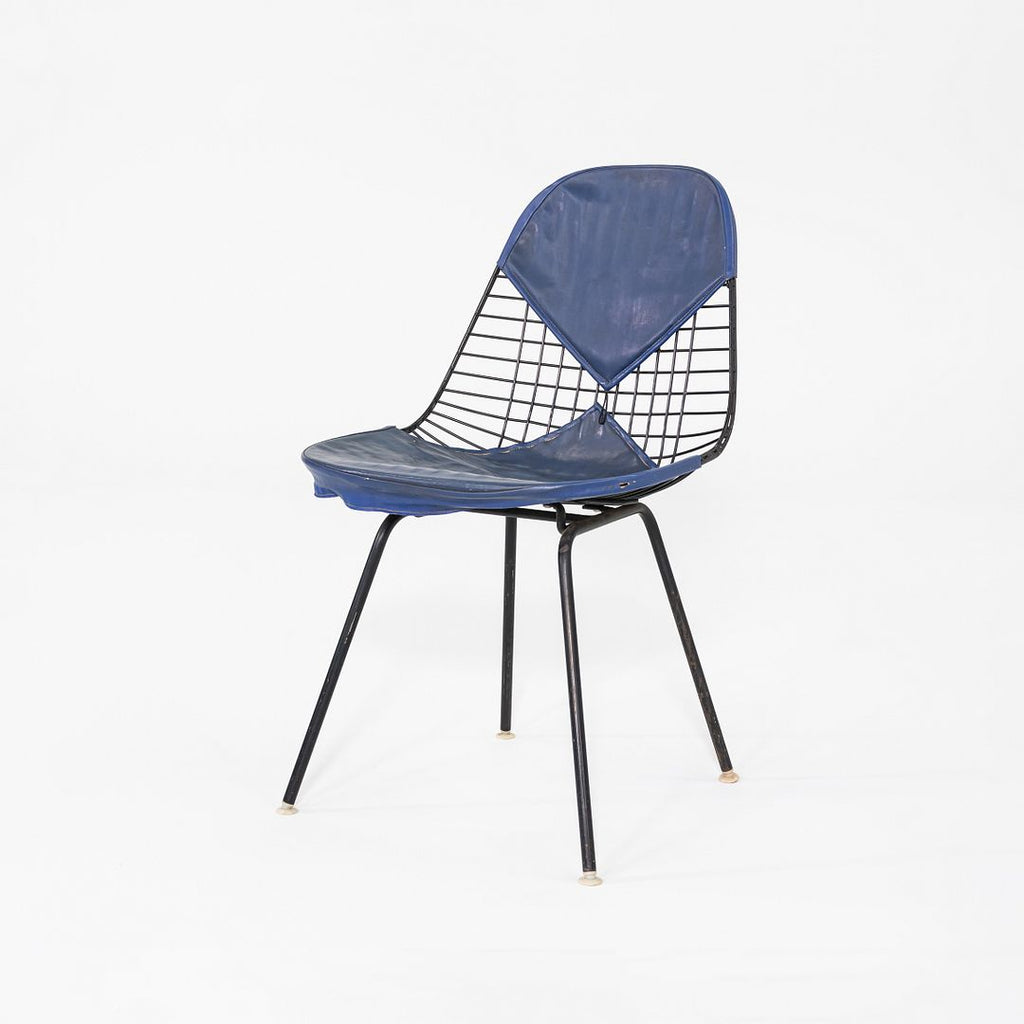 C. 1957 Herman Miller Eames Wire DKX-1 in Black Steel with Bikini Pad in Blue