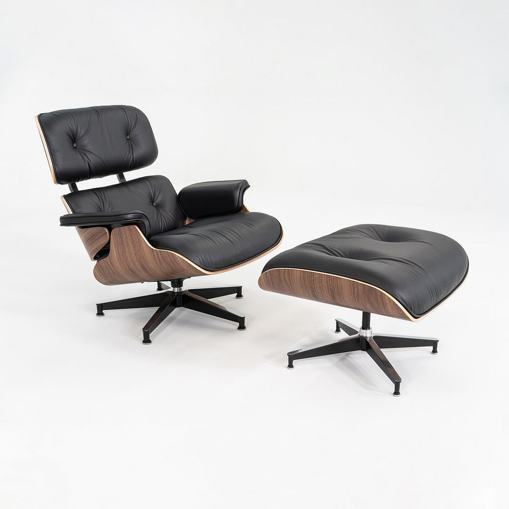 SOLD 2025 Herman Miller Eames Lounge Chair and Ottoman in Black Leather and Walnut