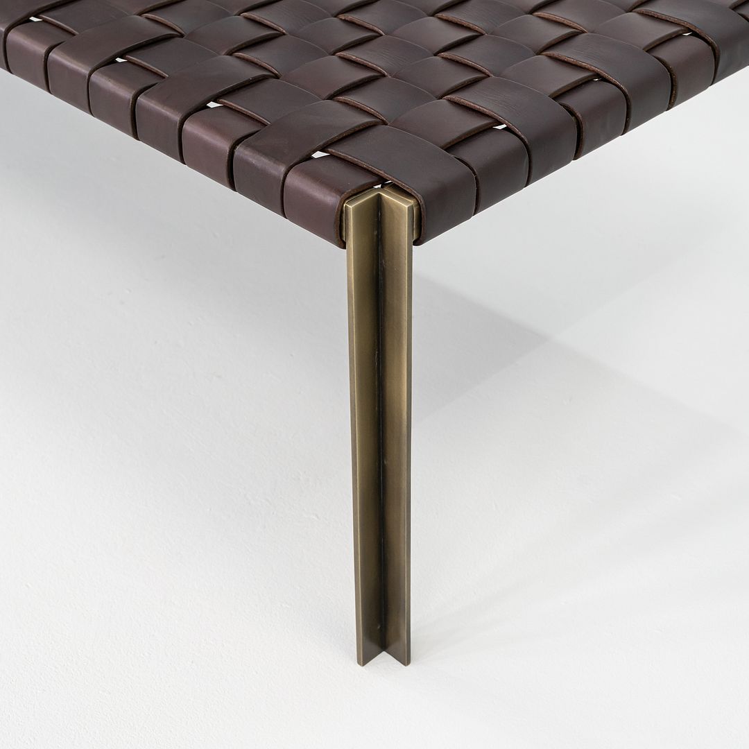 2020s Gratz / Laverne TG-18 Large Bench in Bronze with Woven Dark Brown Leather
