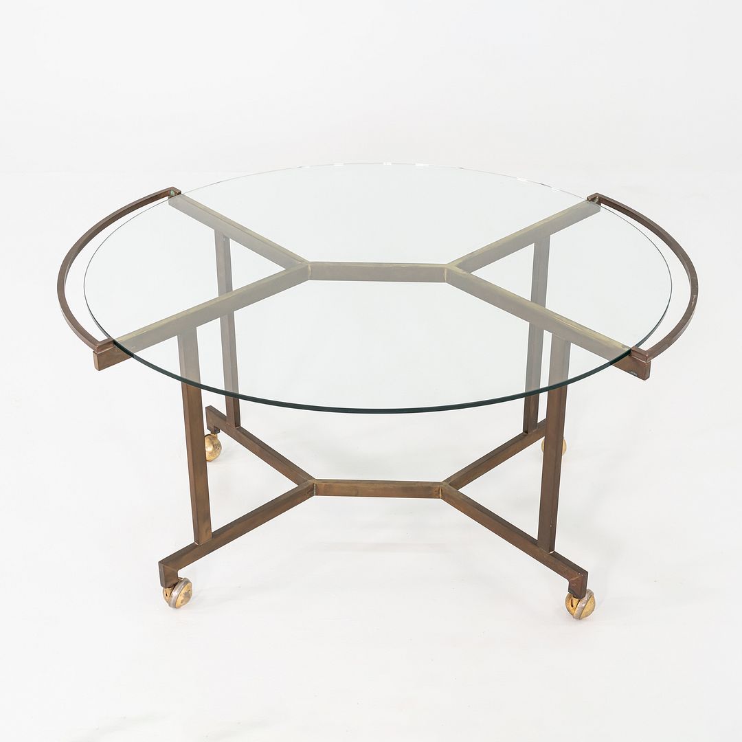 1970s Harvey Probber Attributed Bronze and Glass Rolling Dining or Serving Table