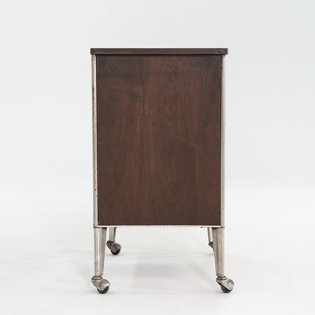 1950s Raymond Loewy for Hill Rom Rolling 3-Drawer Cabinet / Nightstand in Walnut