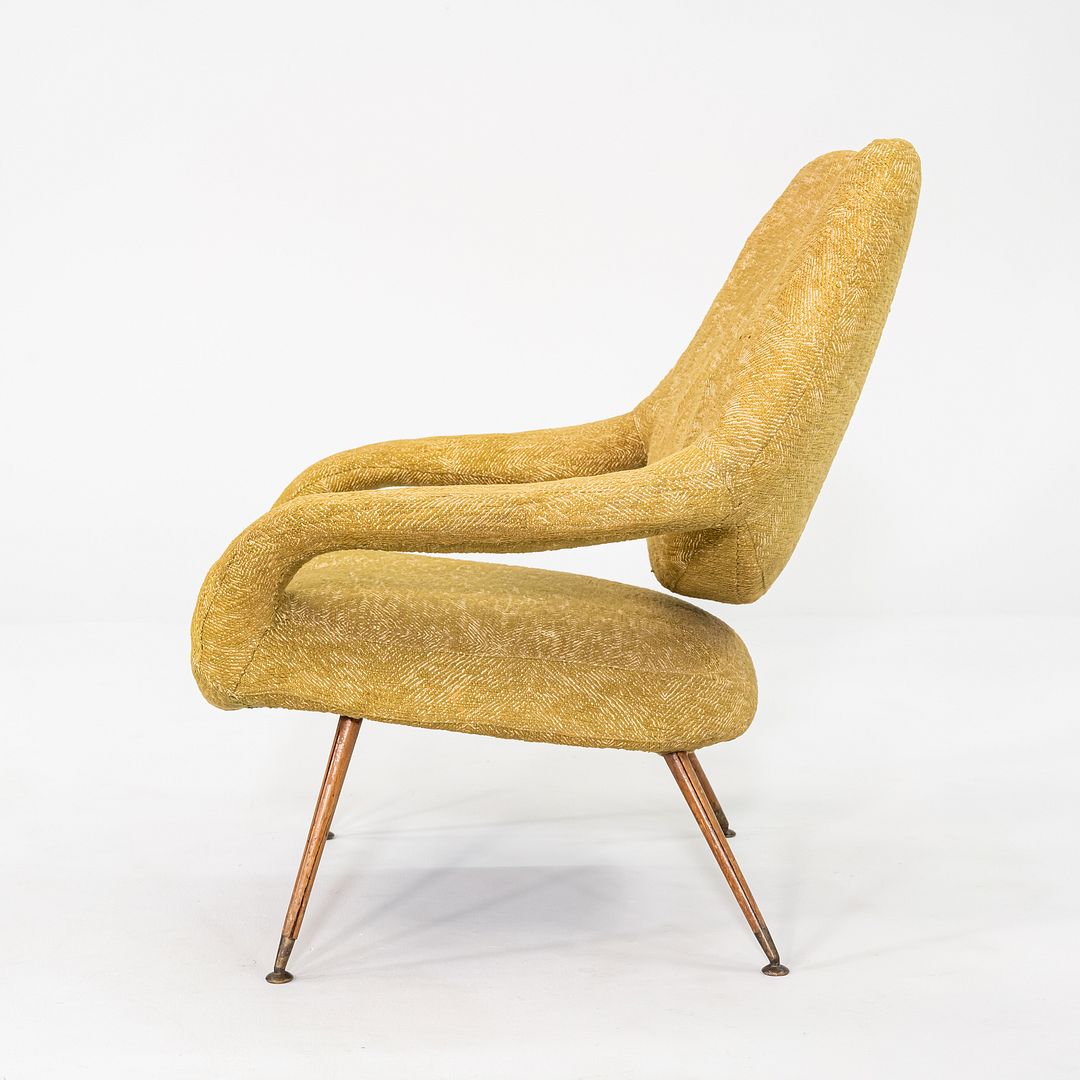 1950s Gastone Rinaldi for Rima DU 55 Lounge Chair Yellow Fabric w/ Mahogany Legs