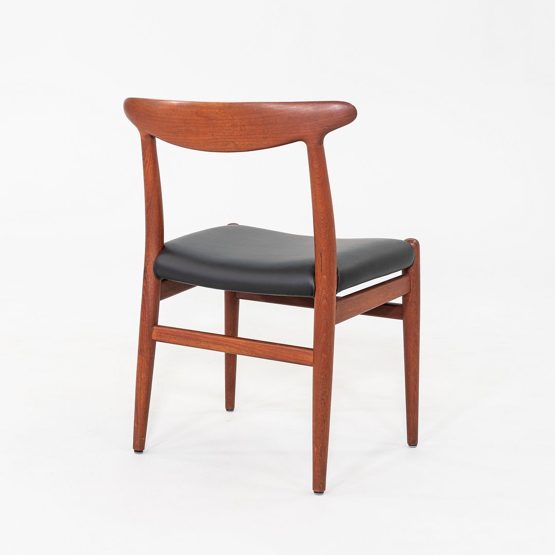 1950s Set of Eight Hans Wegner C.M. Madsen W2 Dining Chairs Teak & Black Leather