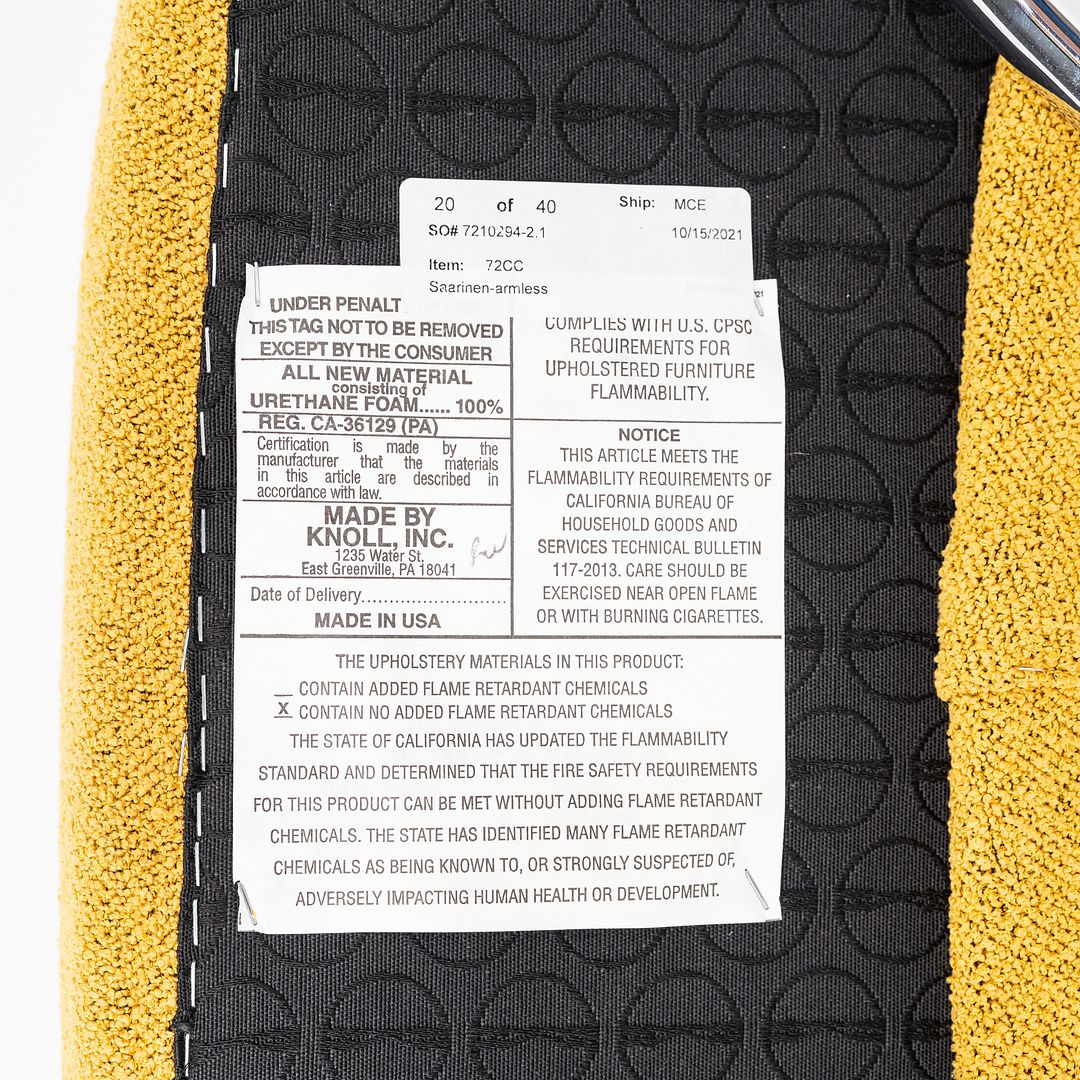 2021 Eero Saarinen for Knoll Armless Executive Dining Chair in Yellow 13x Avail