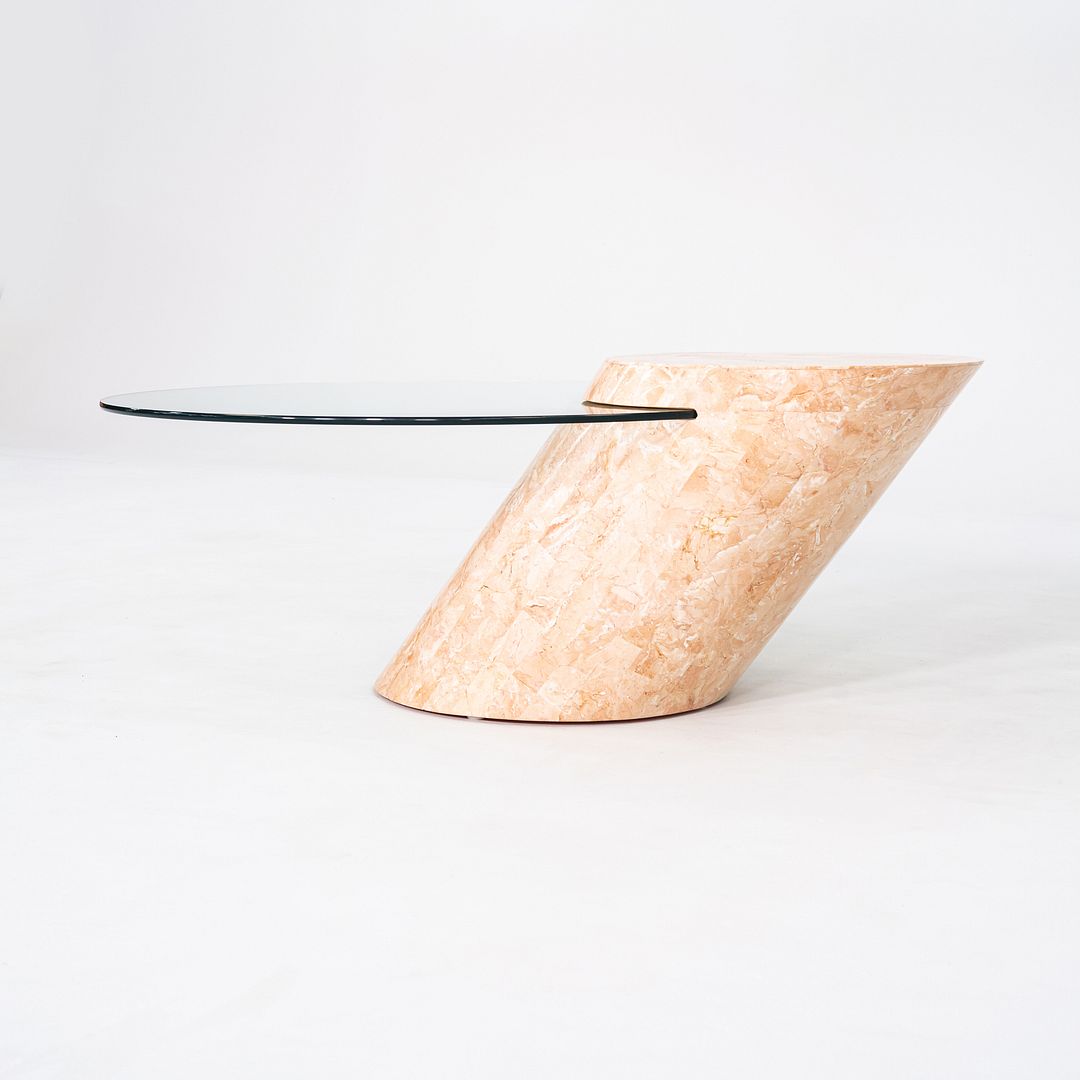 1980s Tessellated Marble and Glass Cantilevered Coffee Table