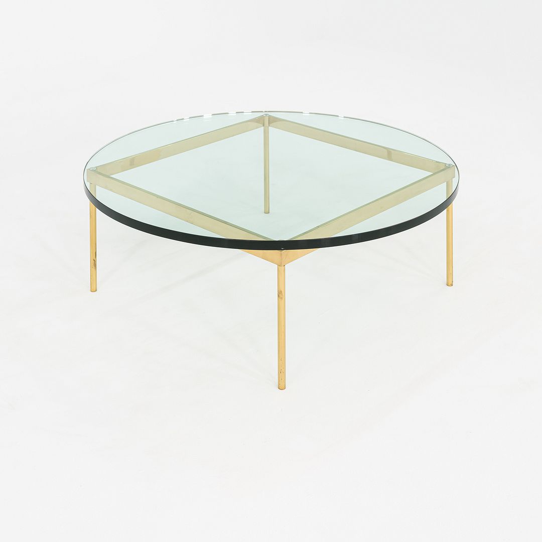 1970s Bronze and Glass Round Coffee Table Attributed to Ward Bennett 42 inch
