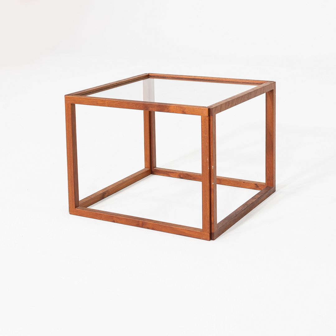 1960s Kai Kristiansen Cube Side or End Table in Teak and Glass 18x18x14 inches