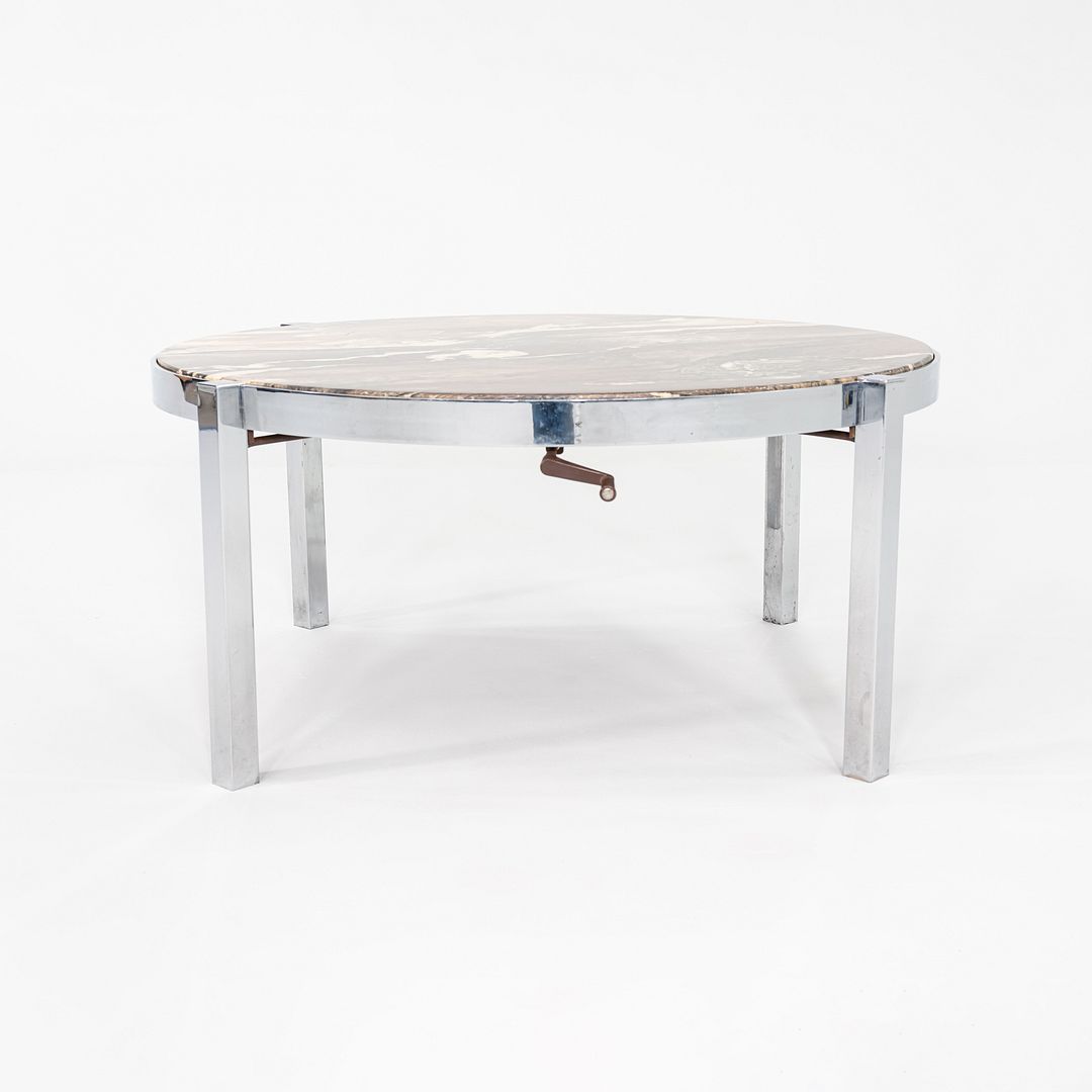 1970s Cipollino Ondulato Marble and Chromed Steel Coffee Table 42 Inch Diameter