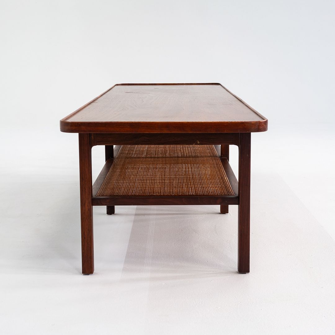 SOLD 1960s Jack Cartwright for Founders Rectangular Coffee Table in Walnut and Cane