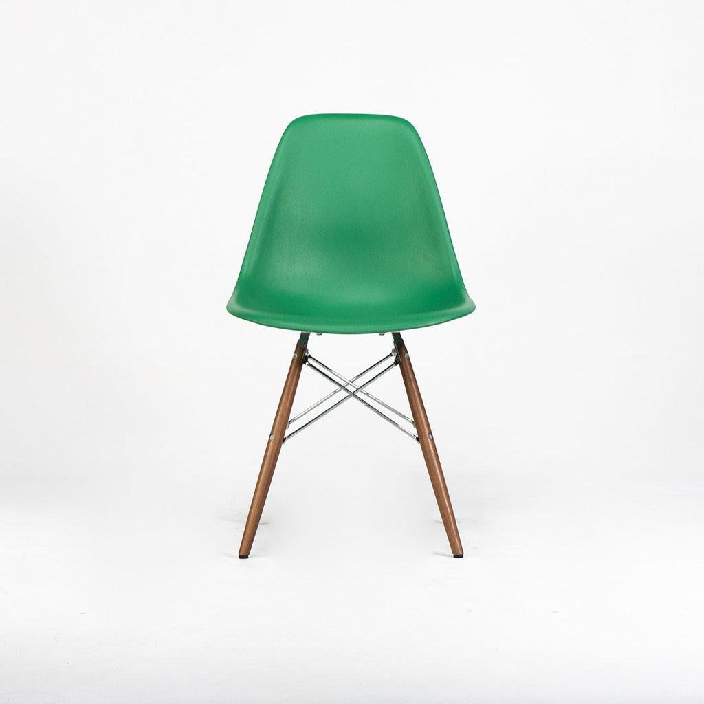 C. 2020 Herman Miller Eames Plastic Side Shell Chair Green w/ Walnut Dowel Base