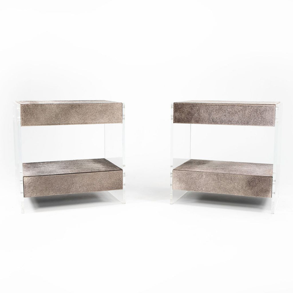 2020 Pair of Aiden Bedside Chests / Nightstands / Cabinets by Interlude Home in Hair on Hide and Acrylic
