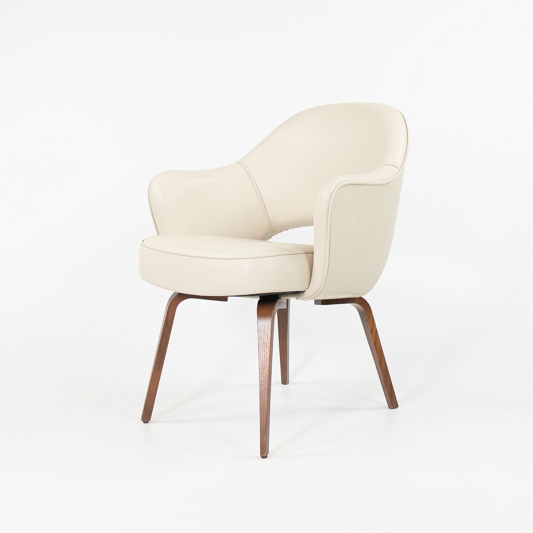 2021 No. 71 ULB Armchair by Eero Saarinen for Knoll in Off White Leather with Wooden Legs