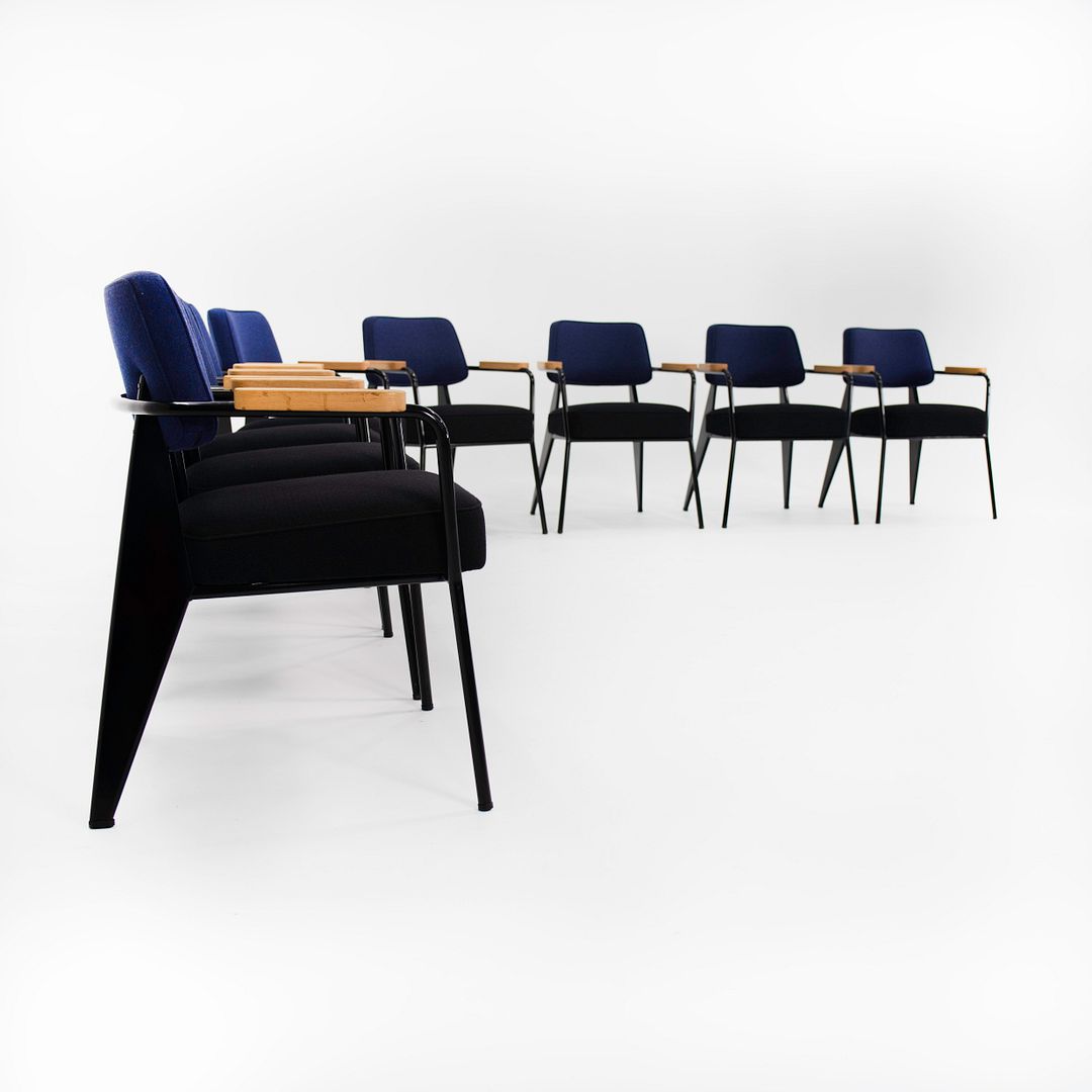 2018 Fauteuil Direction Chair by Jean Prouvé for Vitra in Blue and Black Fabric 12x Available