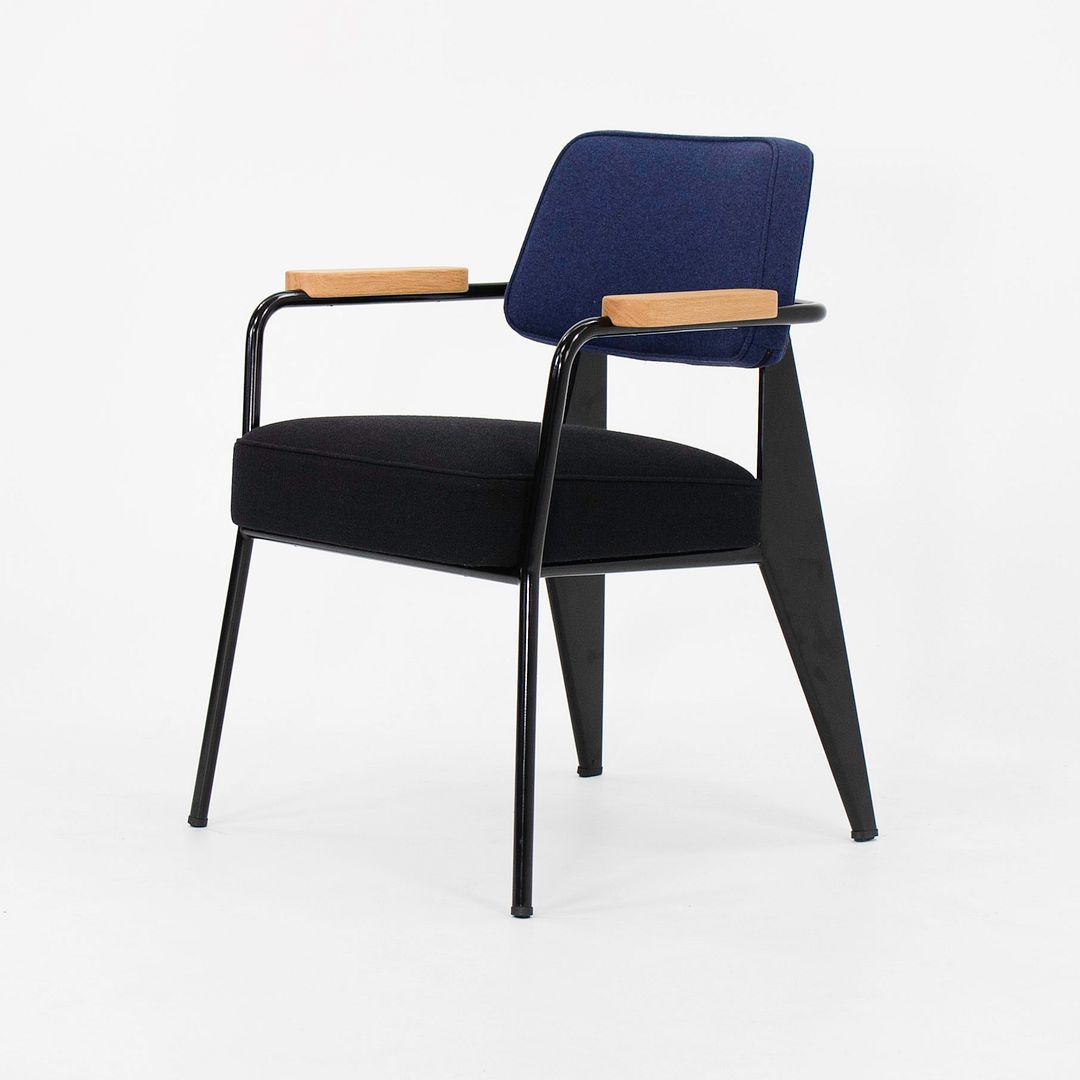 2018 Fauteuil Direction Chair by Jean Prouvé for Vitra in Blue and Black Fabric 12x Available
