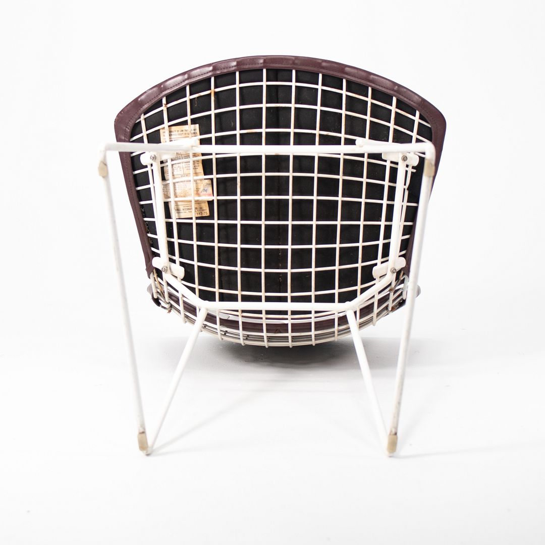 1986 Pair of 420C Bertoia Side Chairs by Harry Bertoia for Knoll in White with Original Burgundy Vinyl Upholstered Pads