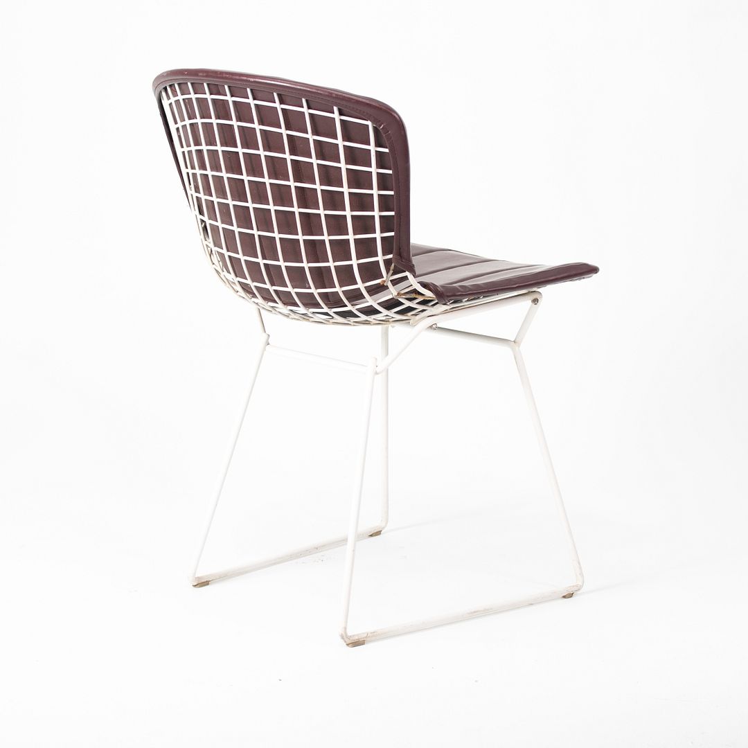 1986 Pair of 420C Bertoia Side Chairs by Harry Bertoia for Knoll in White with Original Burgundy Vinyl Upholstered Pads