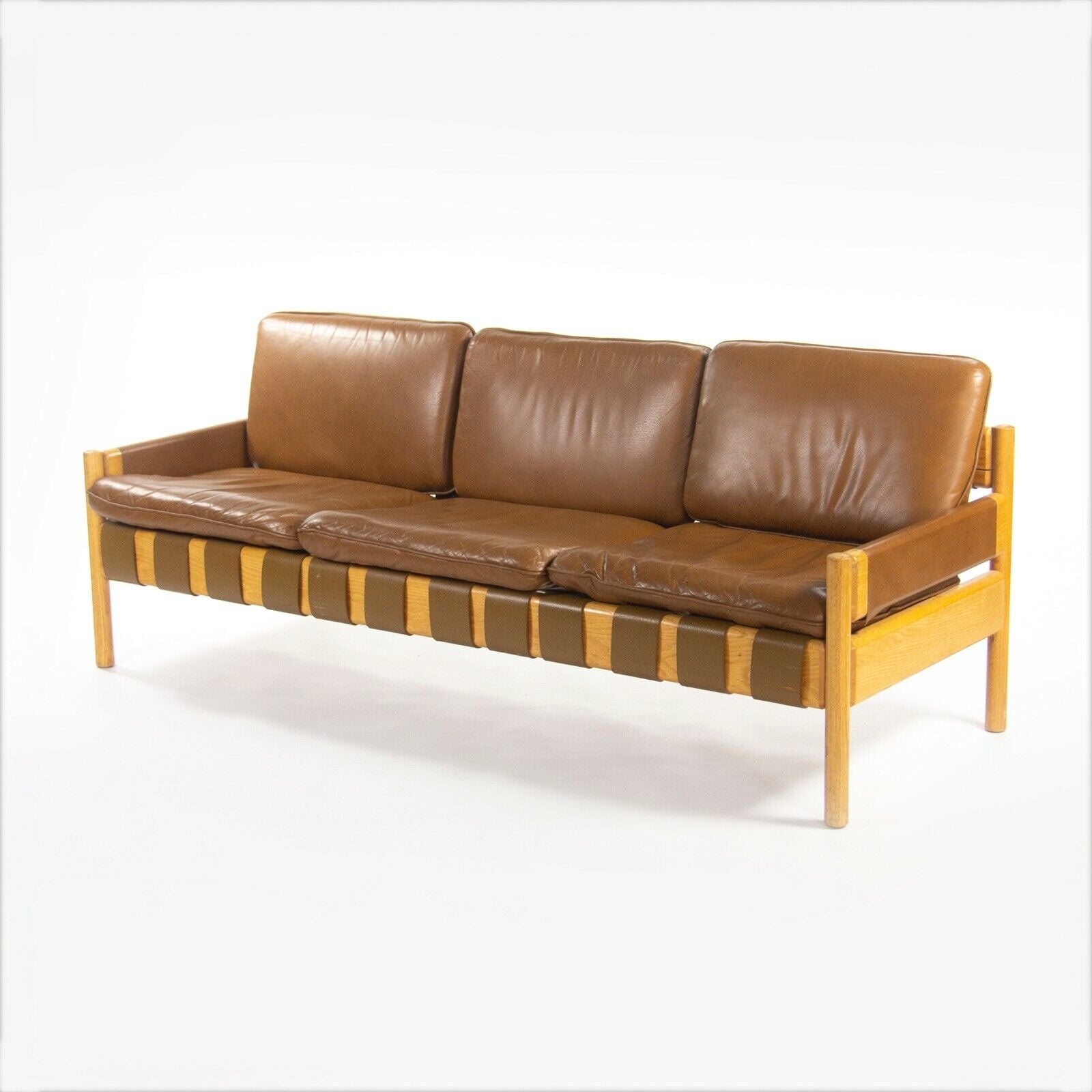 1976 Nicos Zographos Saronis Leather & Oak Sofa from Hugh Stubbins Library