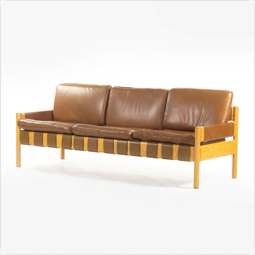 1976 Nicos Zographos Saronis Leather & Oak Sofa from Hugh Stubbins Library