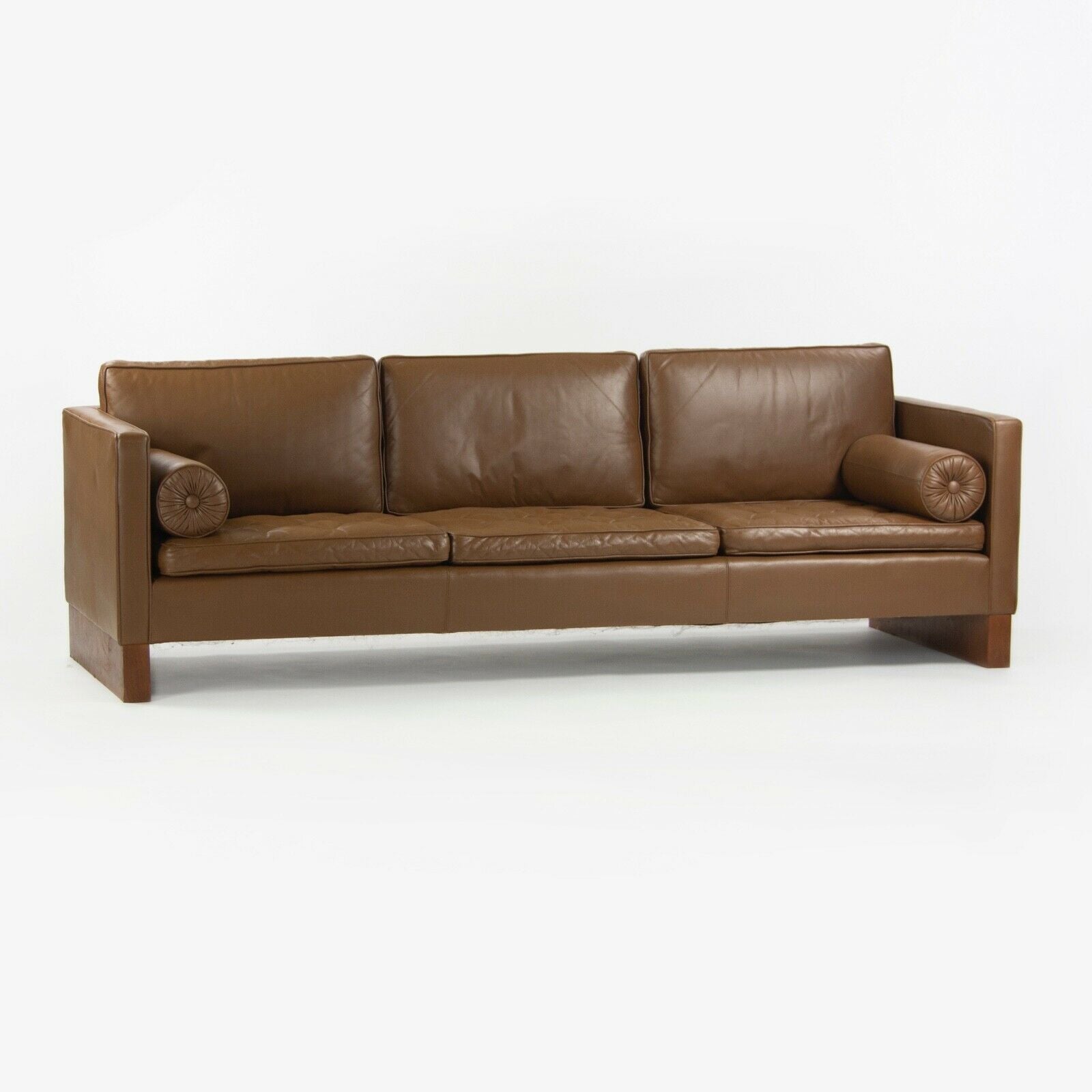 1960s Mies Van Der Rohe for Knoll International Brown Leather Three Seat Sofa