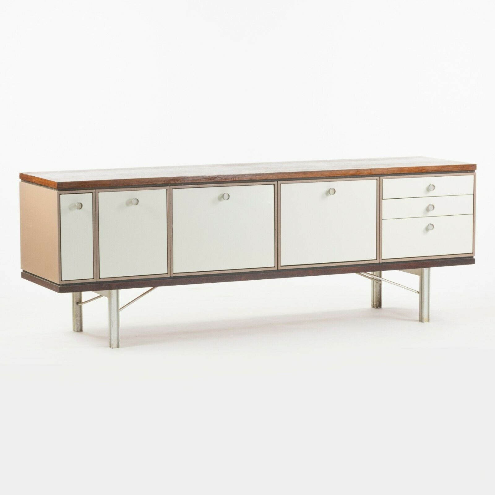 1960 Gerald Luss Rosewood & Metal Credenza Cabinet Once Attributed to Eames & IBM Pavilion