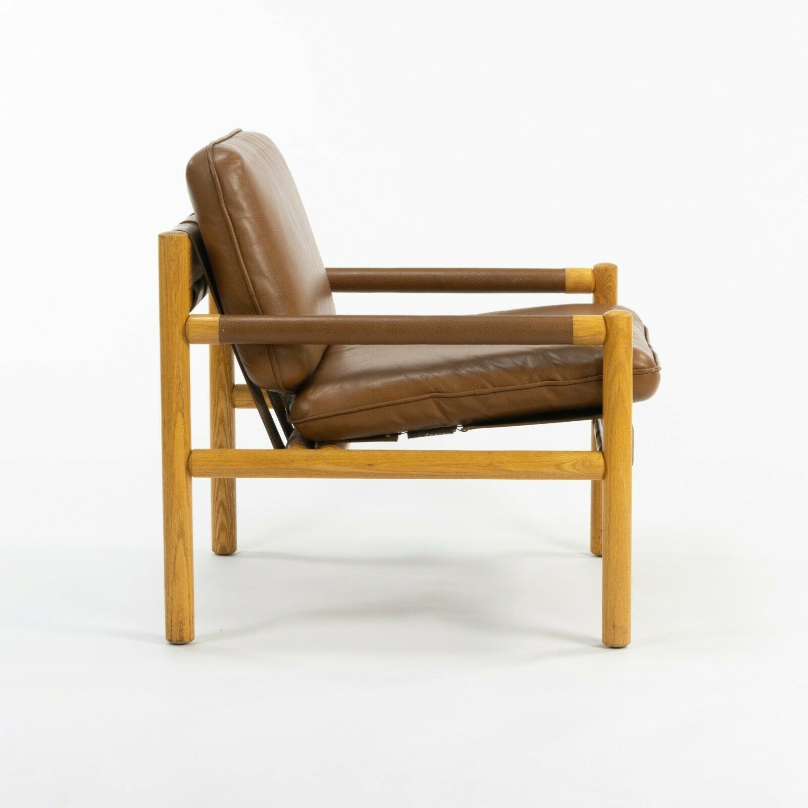 Pair 1976 Nicos Zographos Saronis Leather & Oak Lounge Chairs from Hugh Stubbins Library