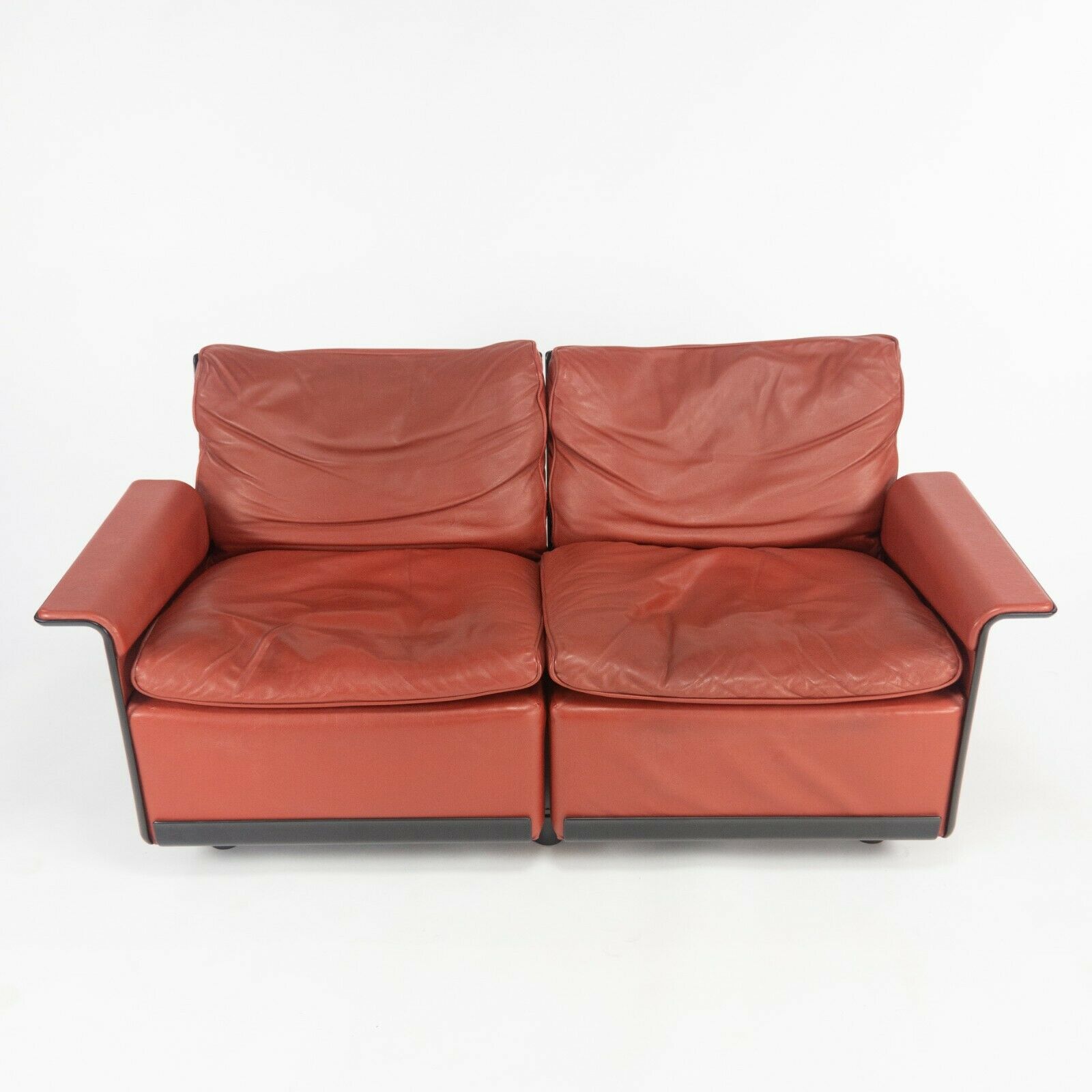 1980s Vintage Dieter Rams for Vitsoe 620 Red Leather and Black Two Seat Settee Sofa