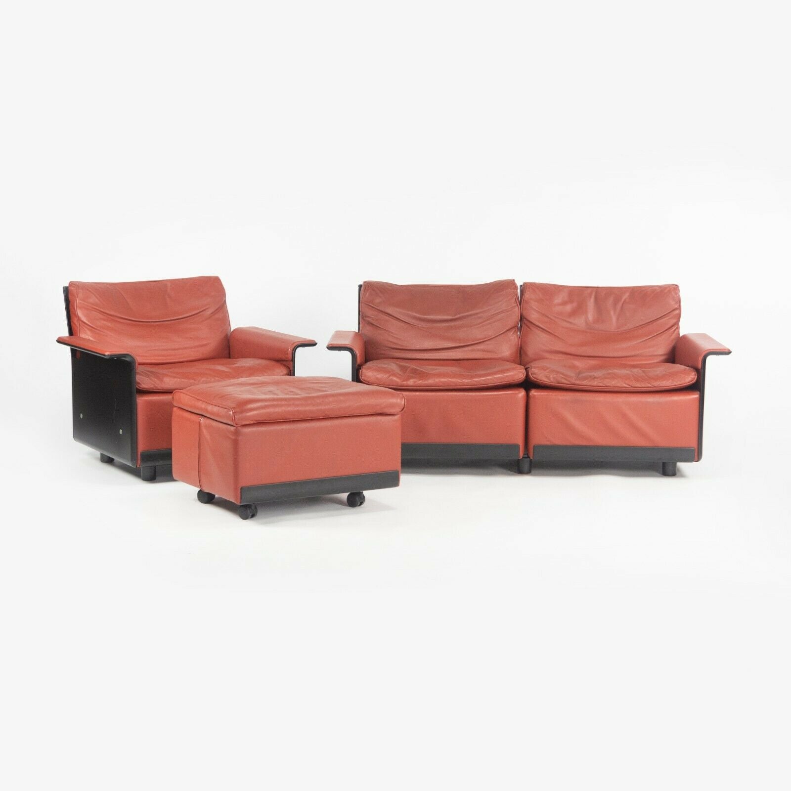 1980s Vintage Dieter Rams for Vitsoe 620 Red Leather and Black Two Seat Settee Sofa
